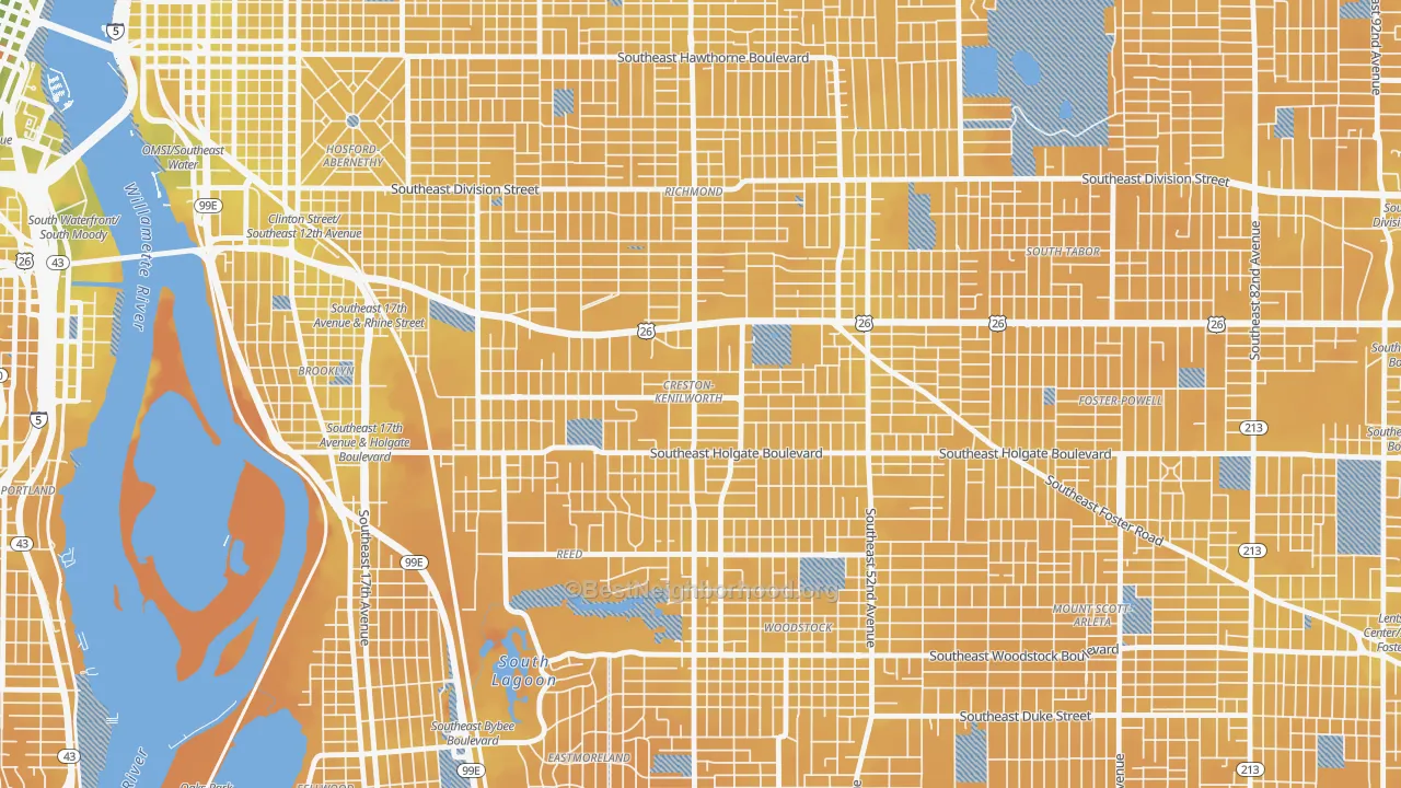 Transit Grade map of Creston-Kenilworth, Portland, OR