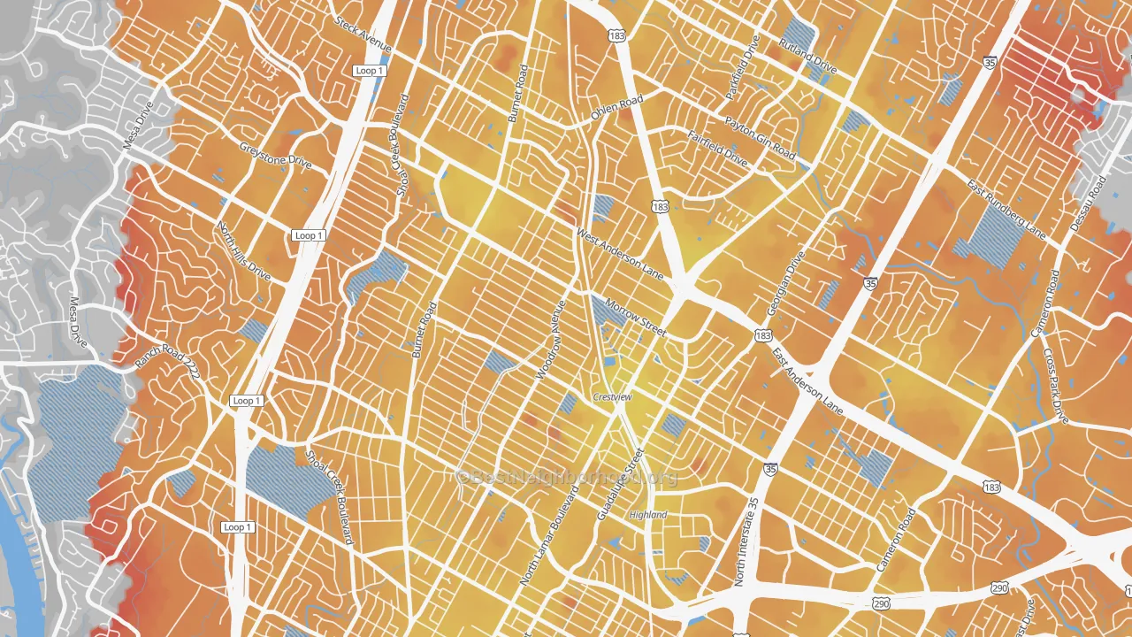 Transit Grade map of Crestview, Austin, TX