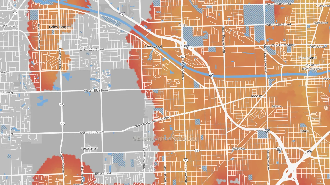 Transit Grade map of Crestwood, IL