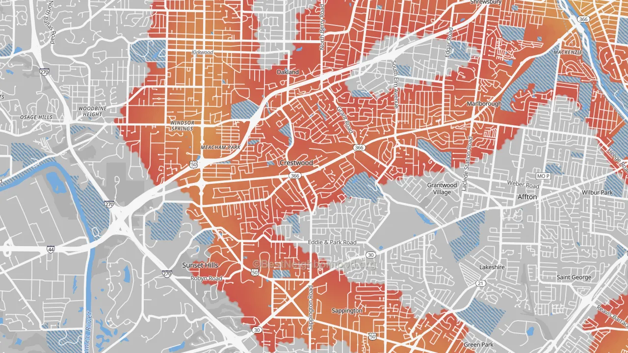 Transit Grade map of Crestwood, MO