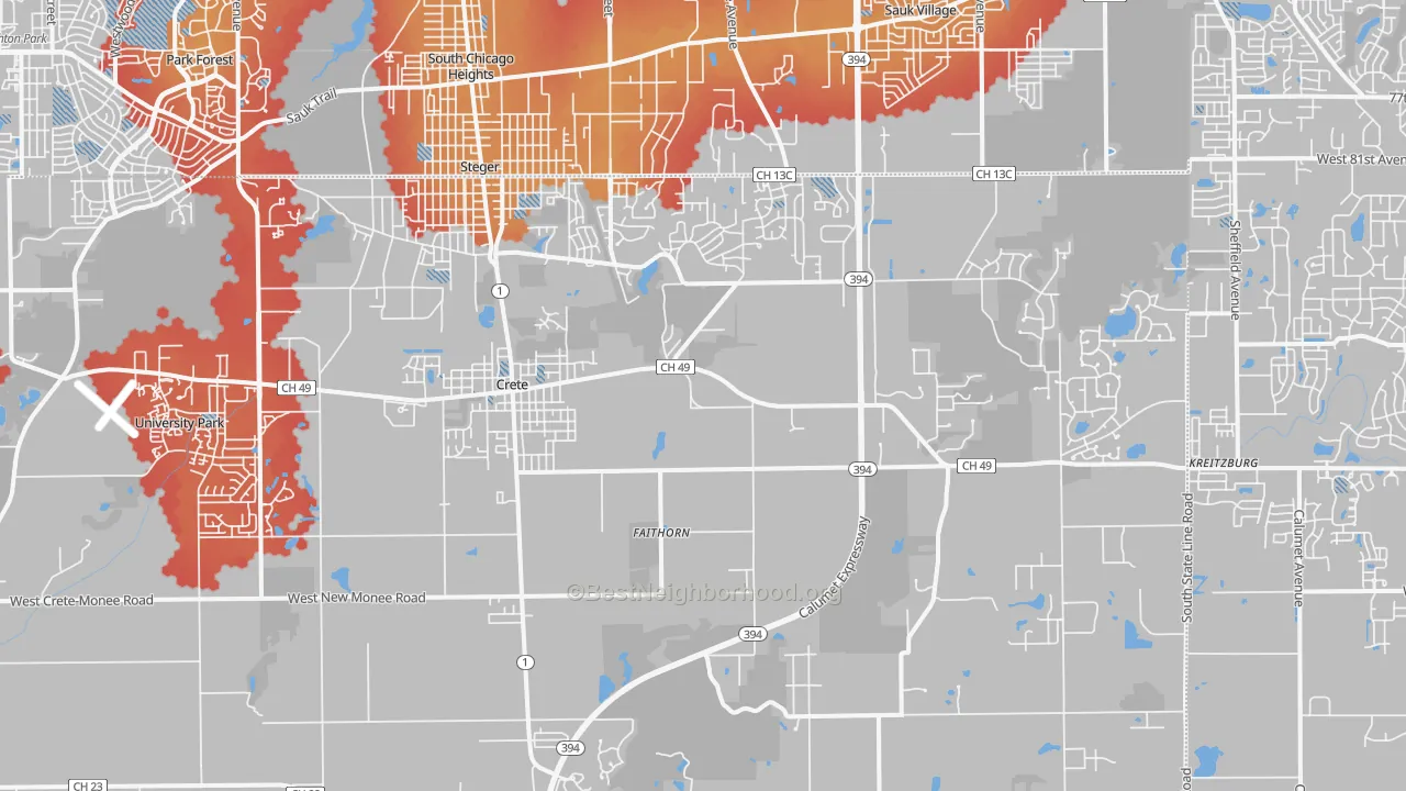 Transit Grade map of Crete, IL