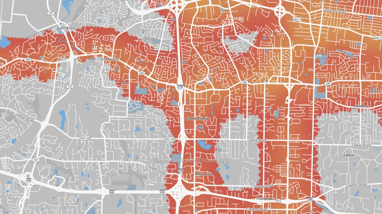 Transit Grade map of Creve Coeur, MO