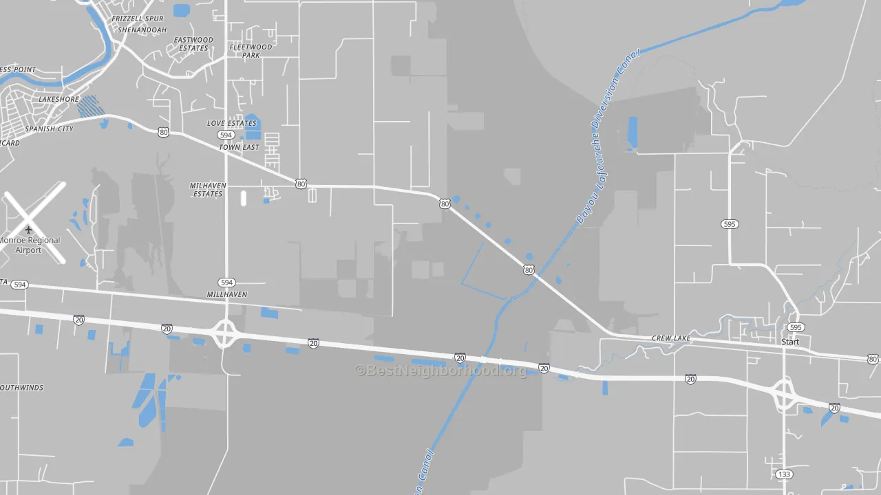 Transit Grade map of Crew Lake, LA