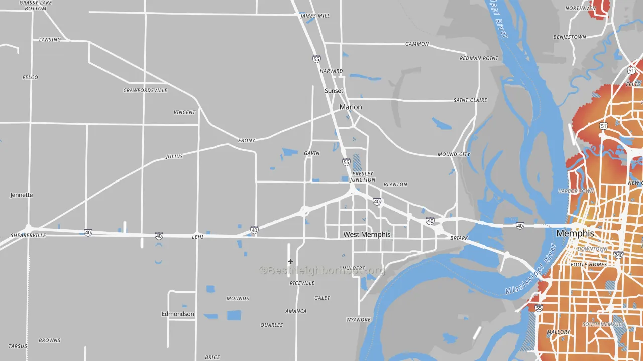 Transit Grade map of Crittenden County, AR