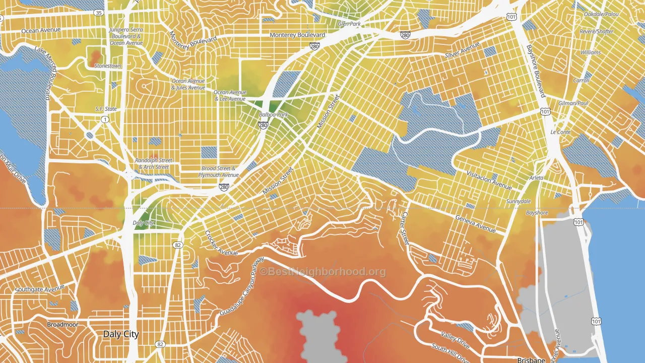 Transit Grade map of Crocker Amazon, San Francisco, CA