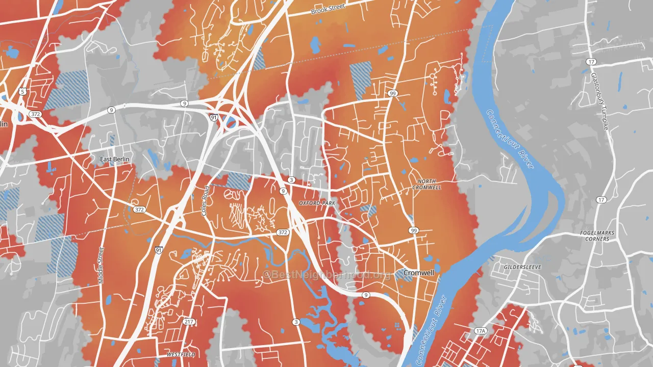 Transit Grade map of Cromwell, CT