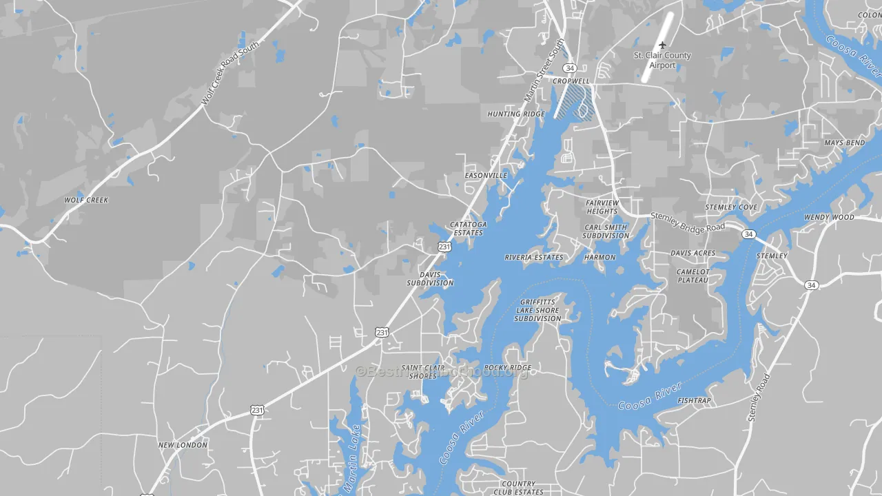 Transit Grade map of Cropwell, AL