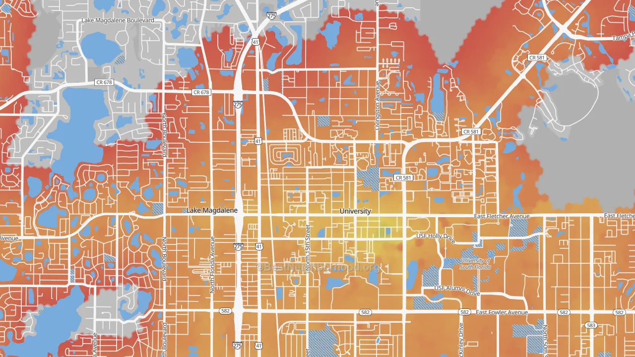 Transit Grade map of Cross Fletcher, University, FL