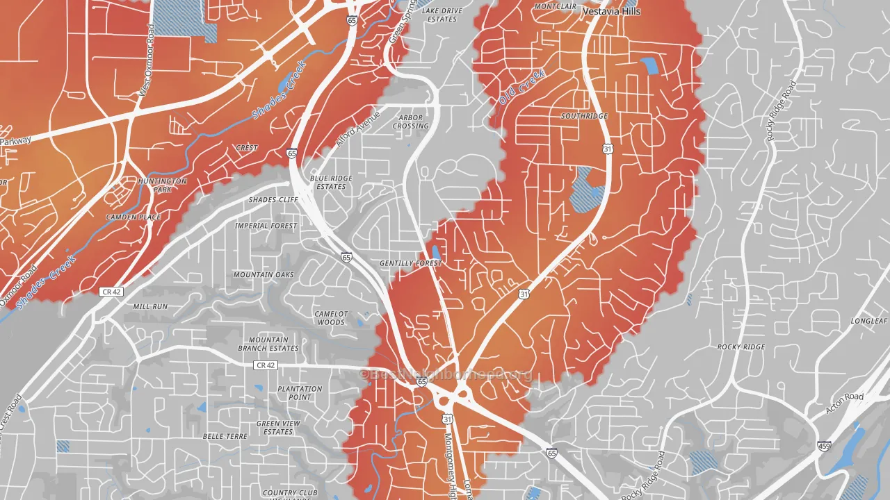 Transit Grade map of Crossgate, Vestavia Hills, AL