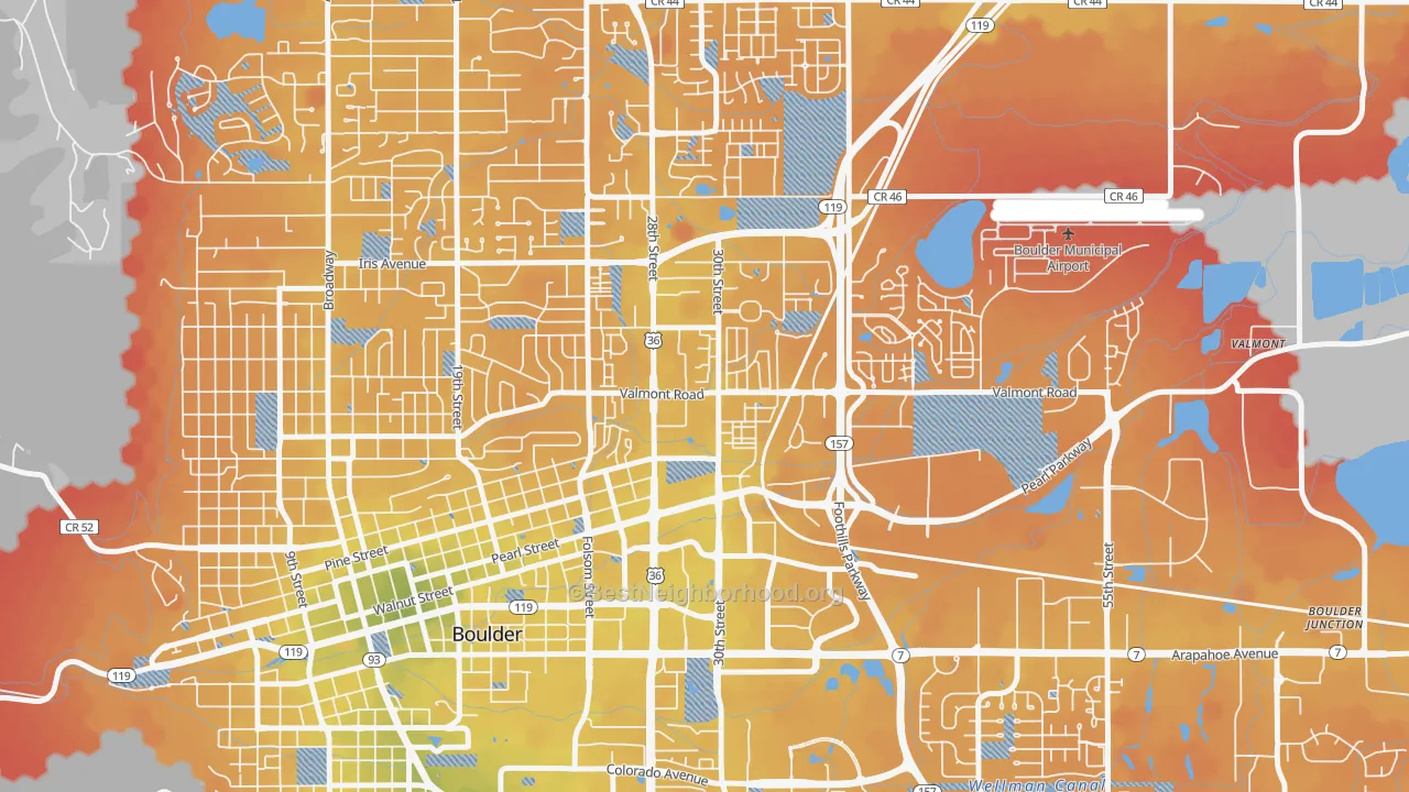 Transit Grade map of Crossroads, Boulder, CO