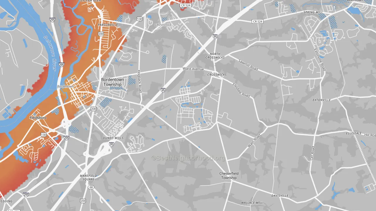 Transit Grade map of Crosswicks, NJ