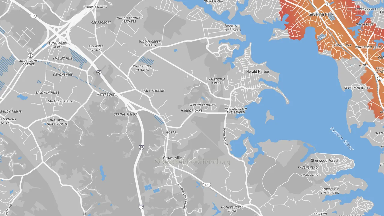 Transit Grade map of Crownsville, MD