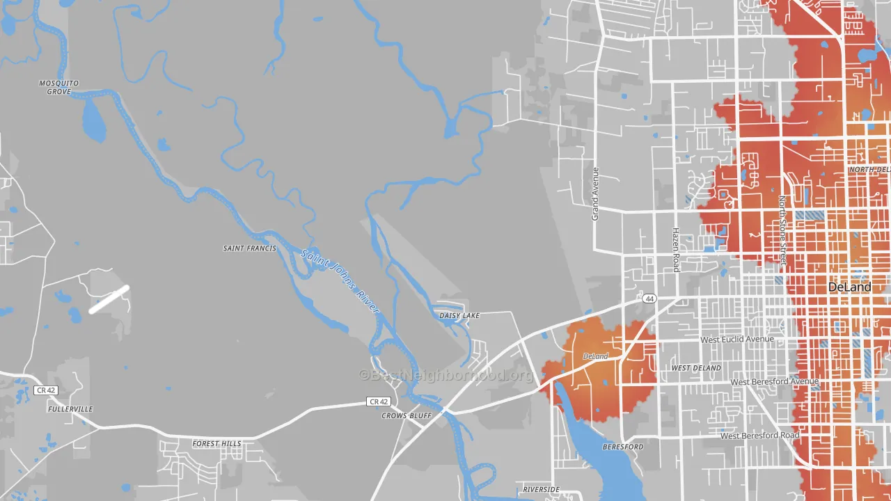 Transit Grade map of Crows Bluff, FL