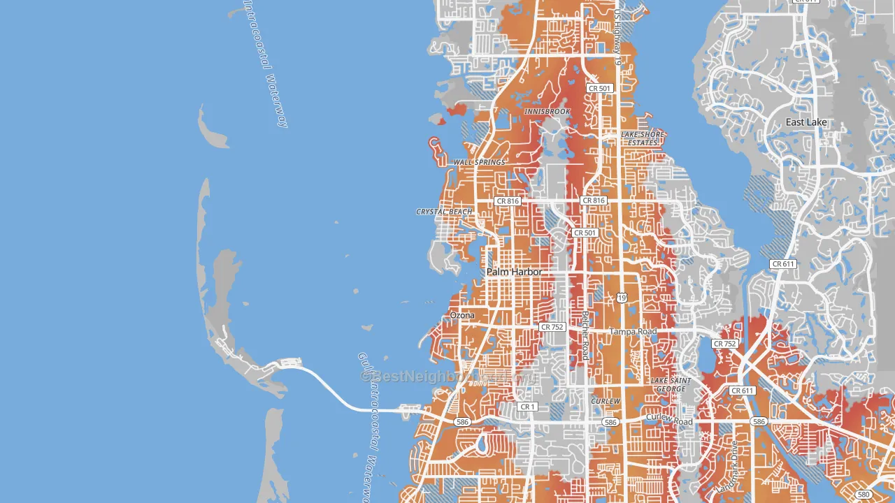 Transit Grade map of Crystal Beach, FL