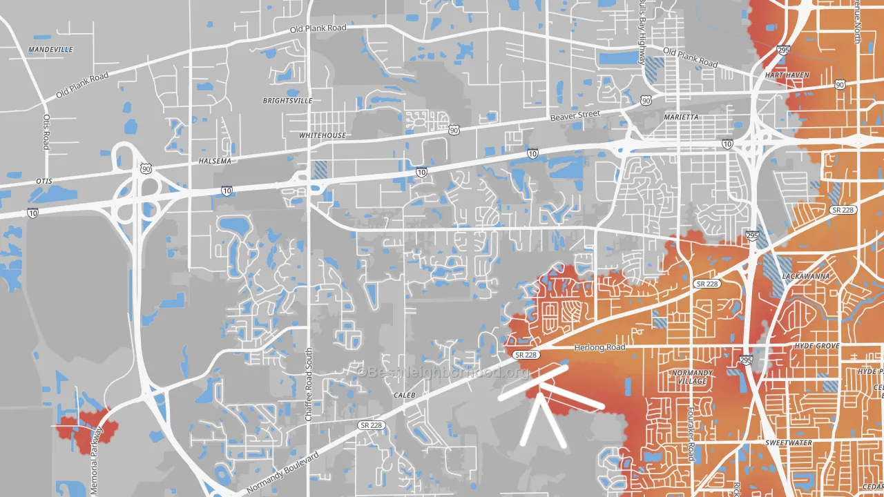 Transit Grade map of Crystal Springs, Jacksonville, FL