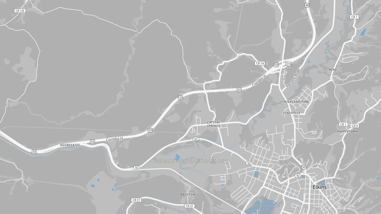Transit Grade map of Crystal Springs, WV