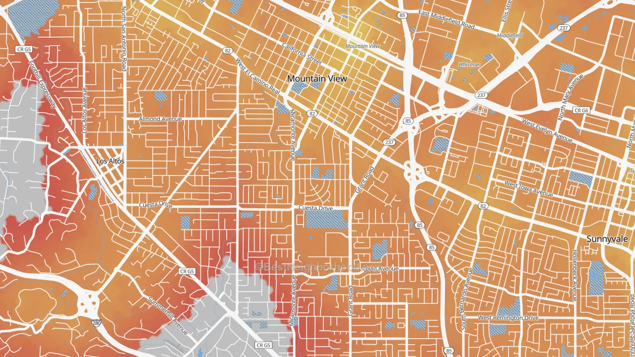 Transit Grade map of Cuesta Park, Mountain View, CA