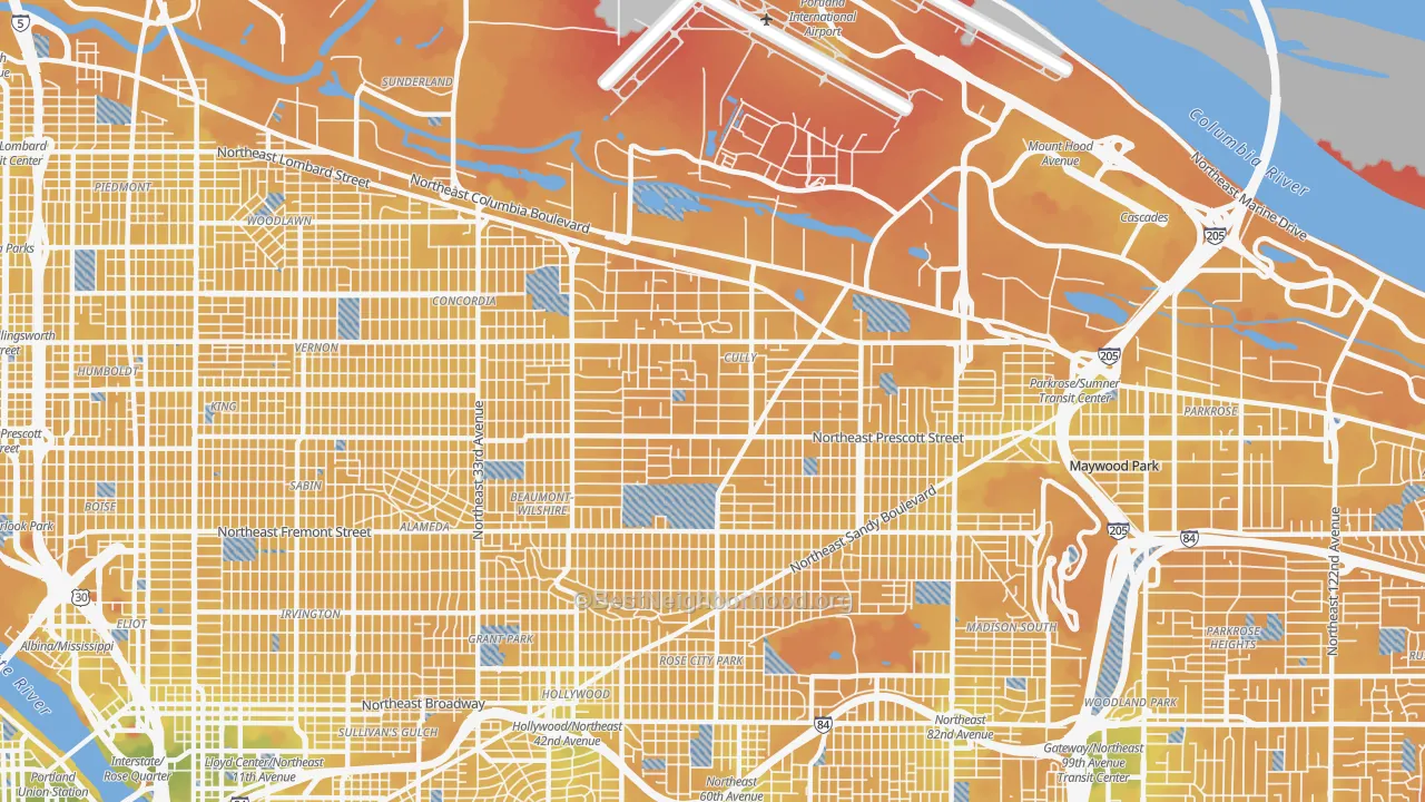 Transit Grade map of Cully, Portland, OR