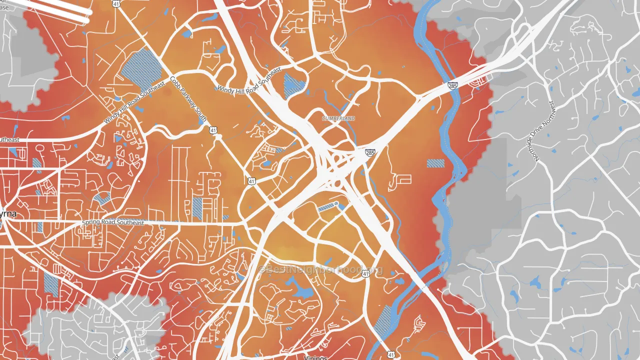Transit Grade map of Cumberland, Atlanta, GA