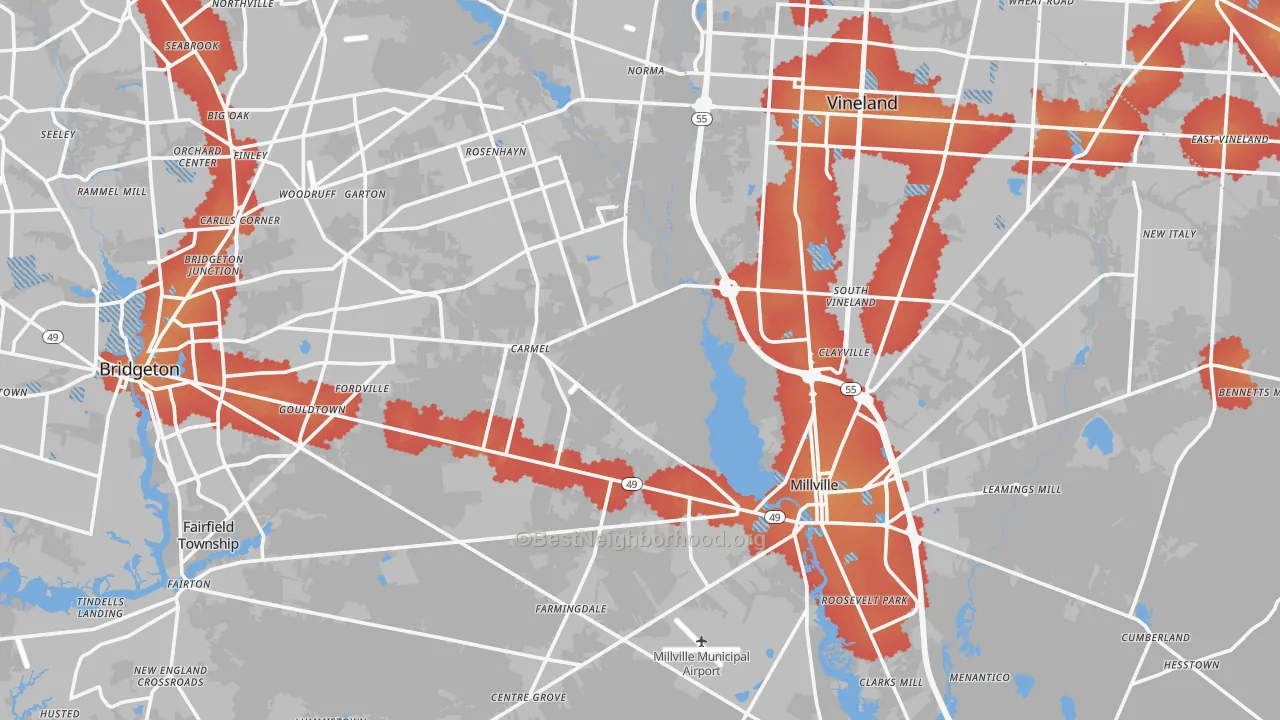 Transit Grade map of Cumberland County, NJ
