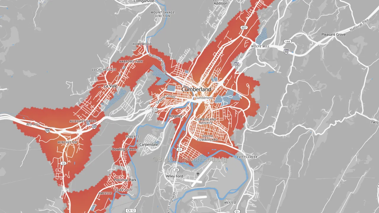 Transit Grade map of Cumberland, MD