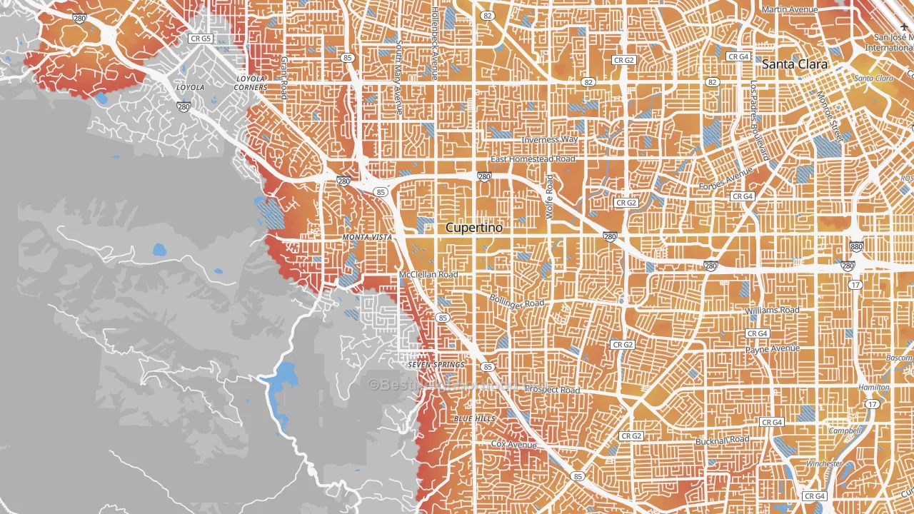 Transit Grade map of Cupertino, CA