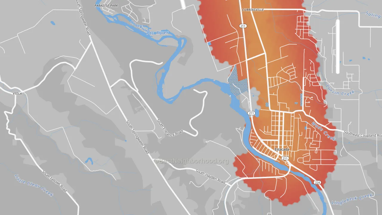Transit Grade map of Currinsville, OR
