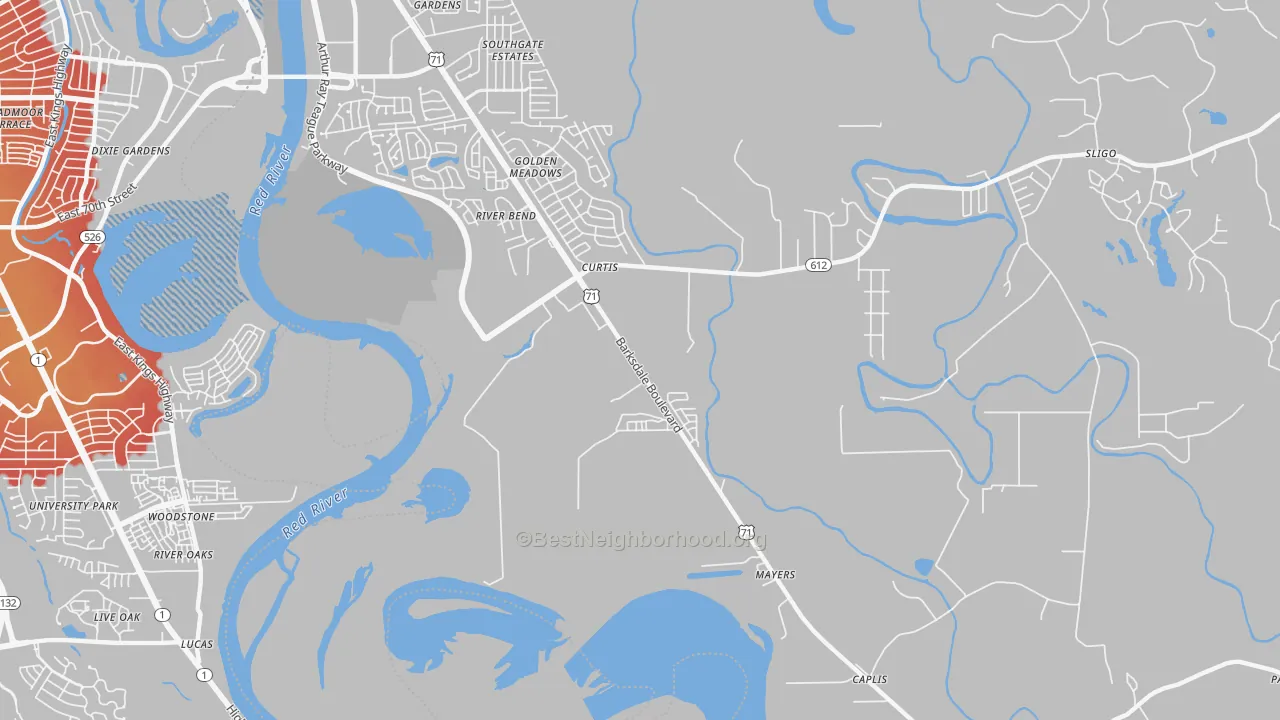Transit Grade map of Curtis, LA