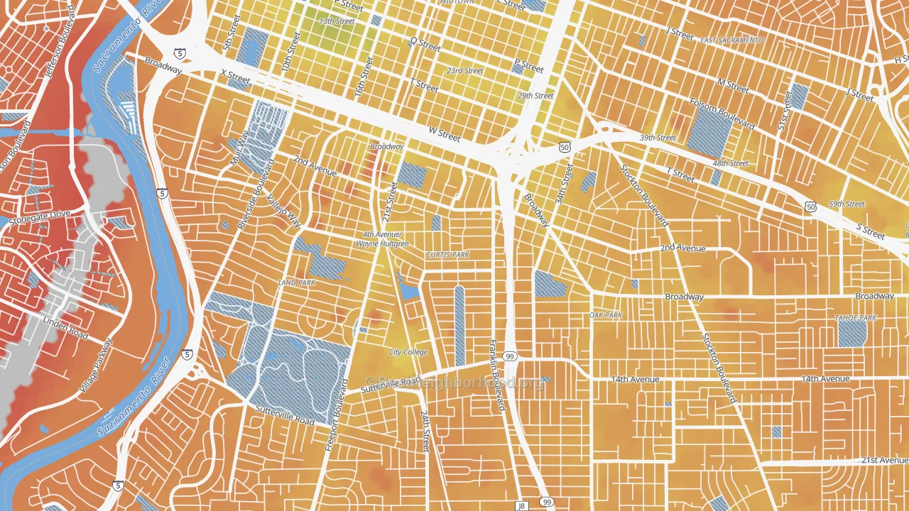 Transit Grade map of Curtis Park, Sacramento, CA