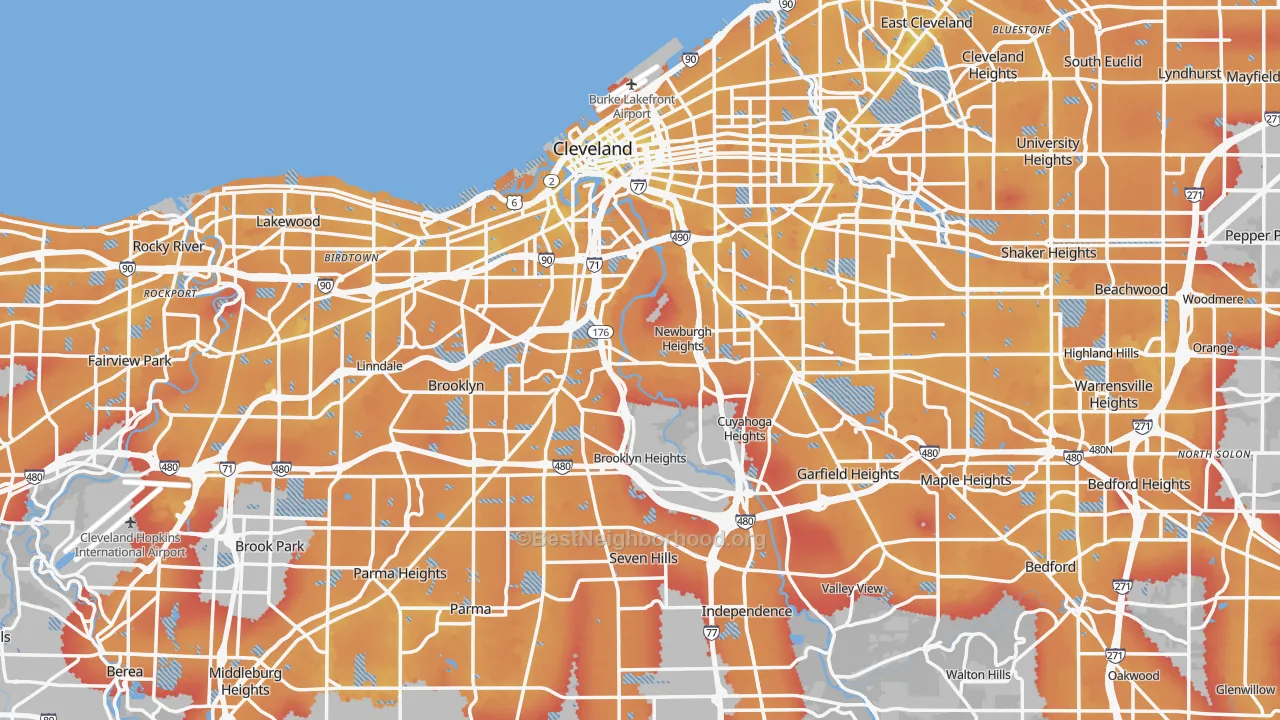 Transit Grade map of Cuyahoga County, OH