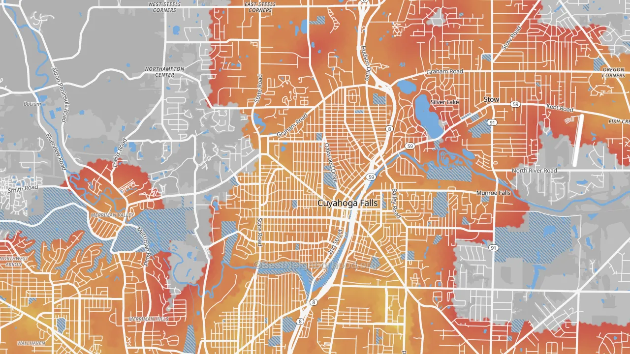 Transit Grade map of Cuyahoga Falls, OH