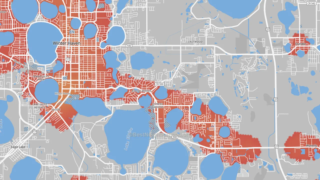 Transit Grade map of Cypress Gardens, FL