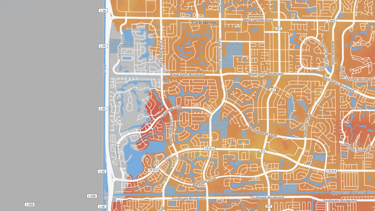 Transit Grade map of Cypress Run, Coral Springs, FL