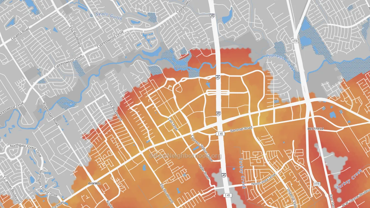 Transit Grade map of Cypress Station, Houston, TX