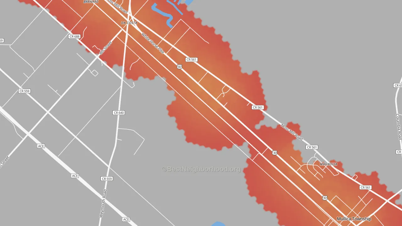 Transit Grade map of Da Costa, NJ