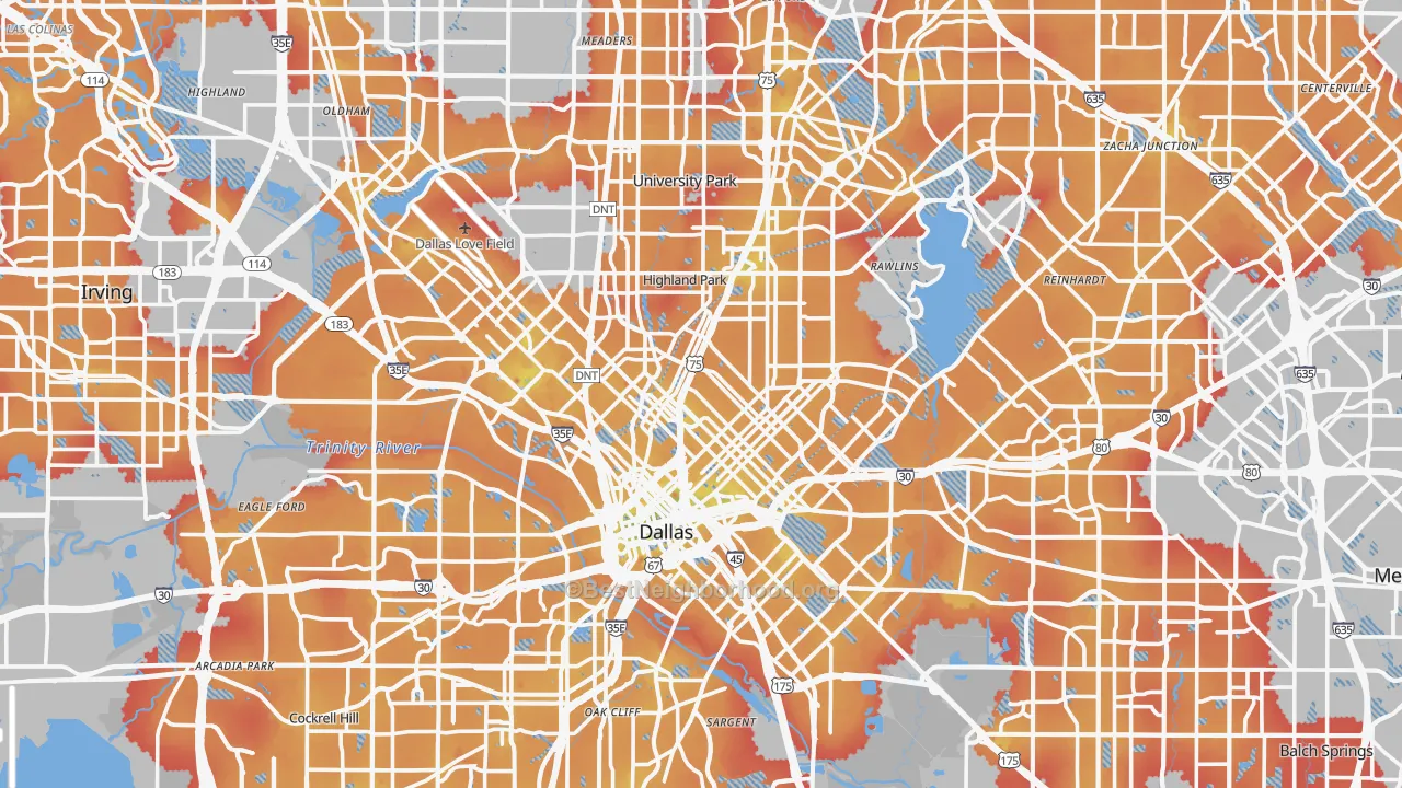 Transit Grade map of Dallas County, TX
