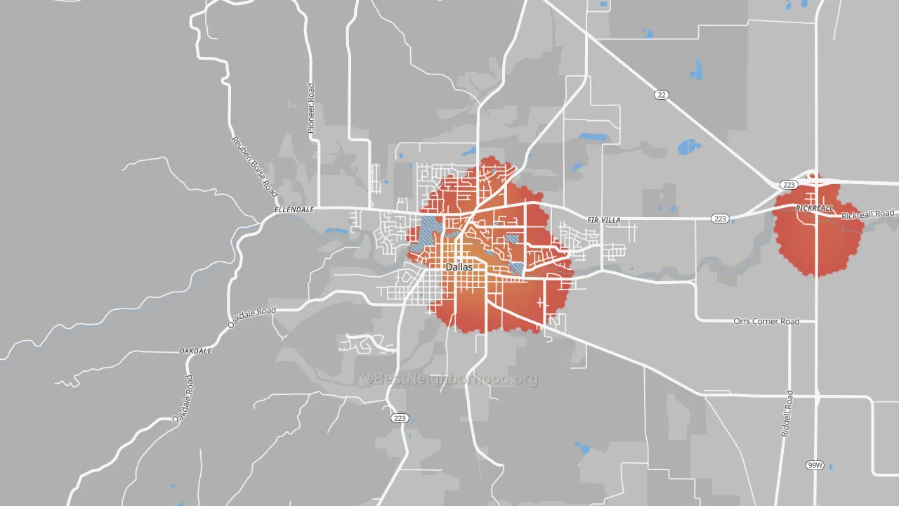 Transit Grade map of Dallas, OR