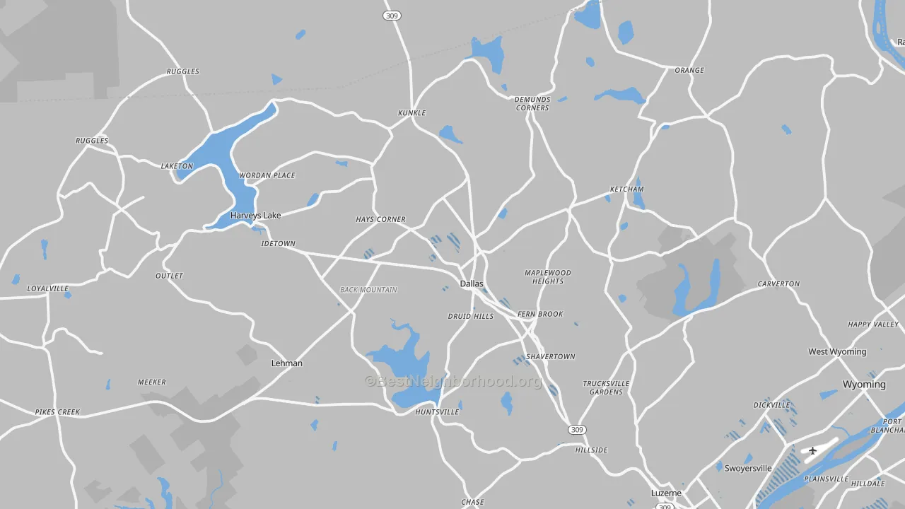 Transit Grade map of Dallas, PA