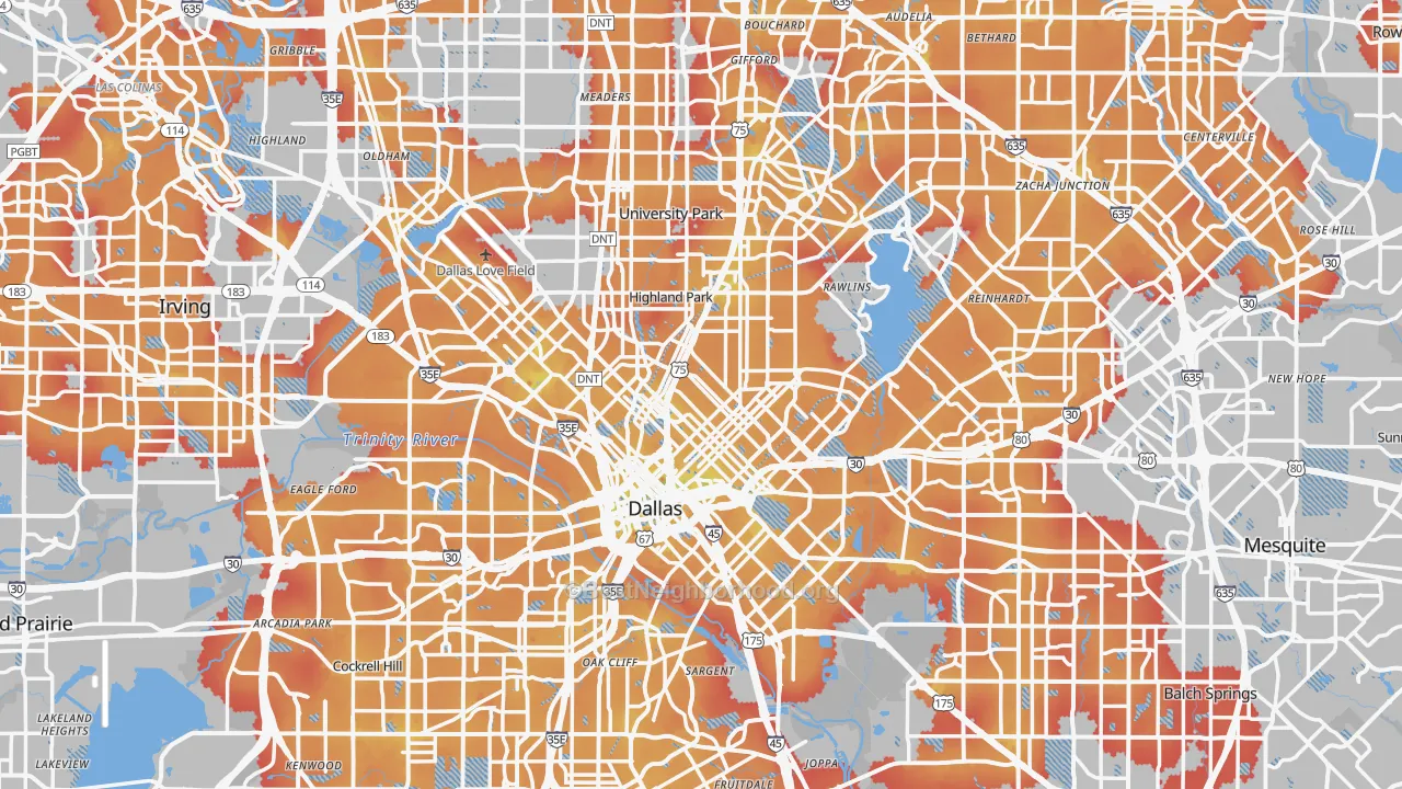 Transit Grade map of Dallas, TX