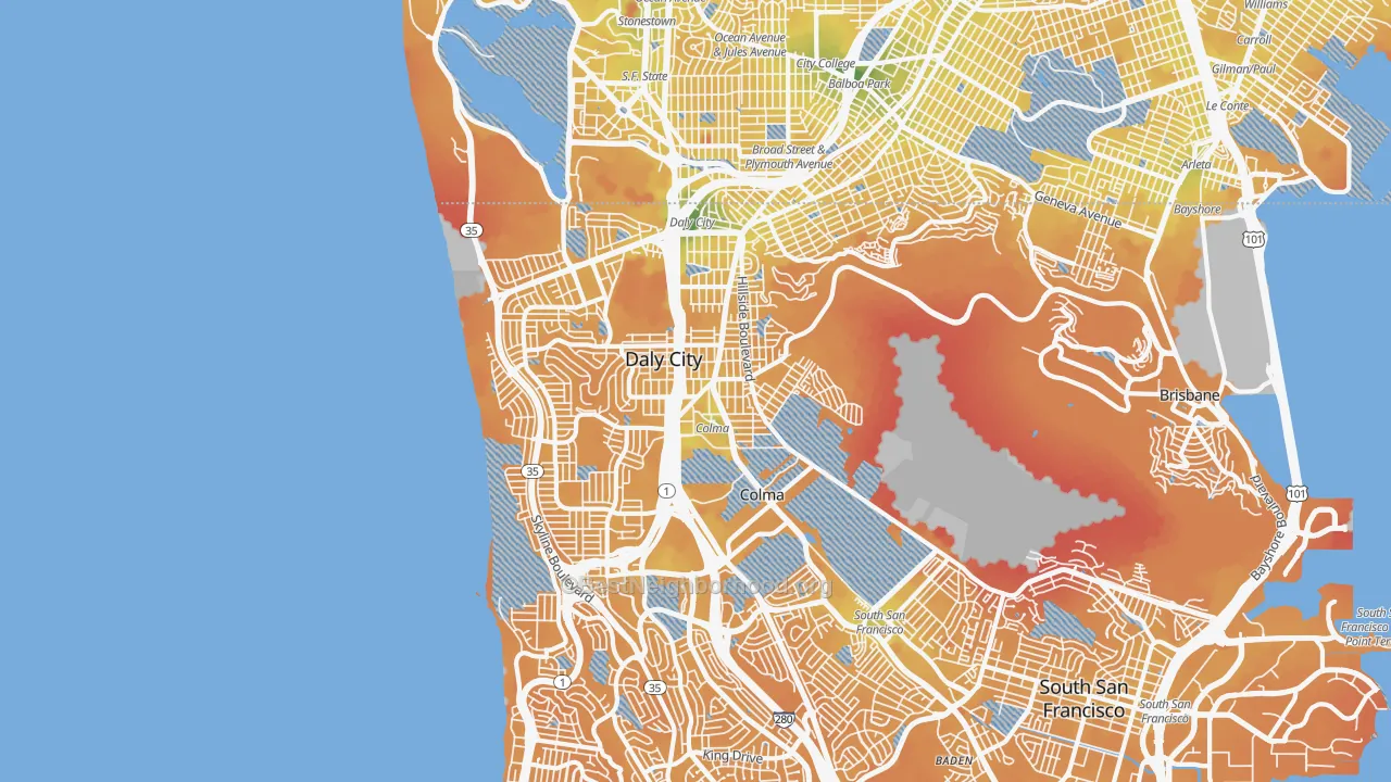 Transit Grade map of Daly City, CA