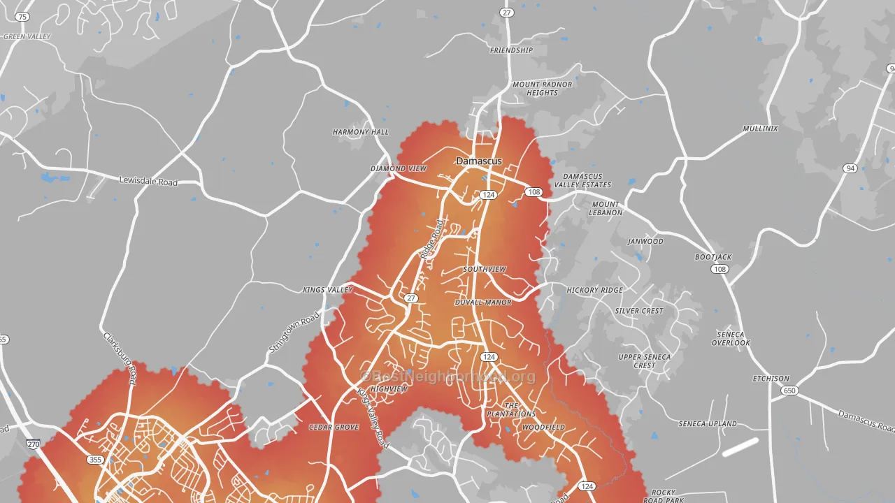 Transit Grade map of Damascus, MD