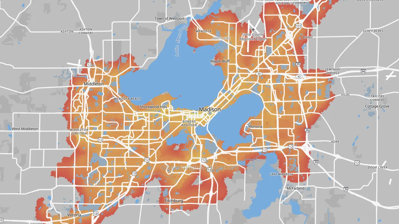 Transit Grade map of Dane County, WI