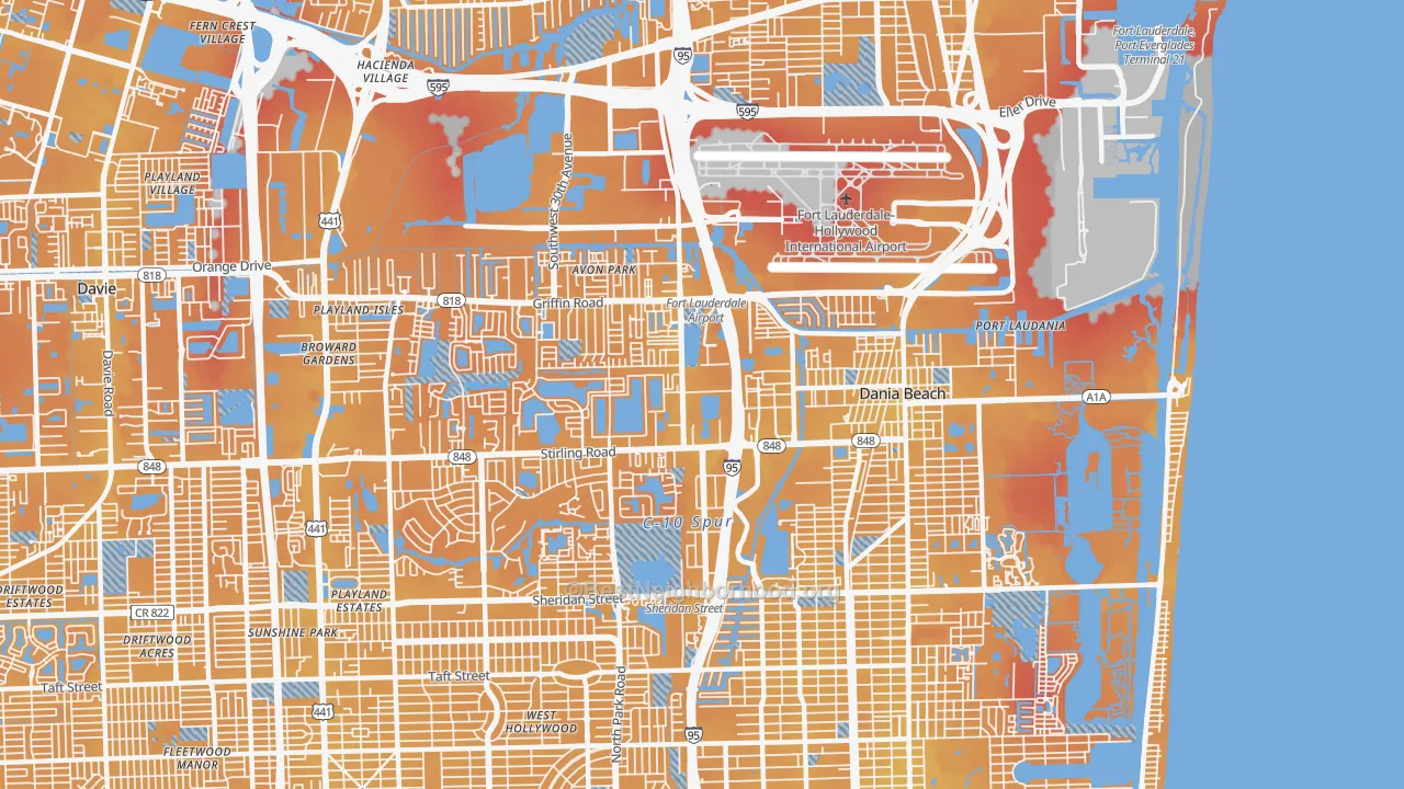 Transit Grade map of Dania Beach, FL