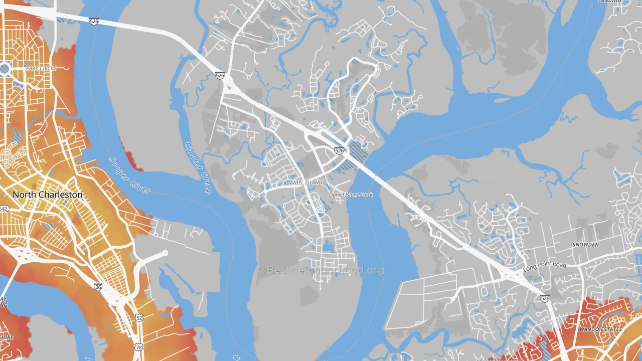 Transit Grade map of Daniel Island, Charleston, SC