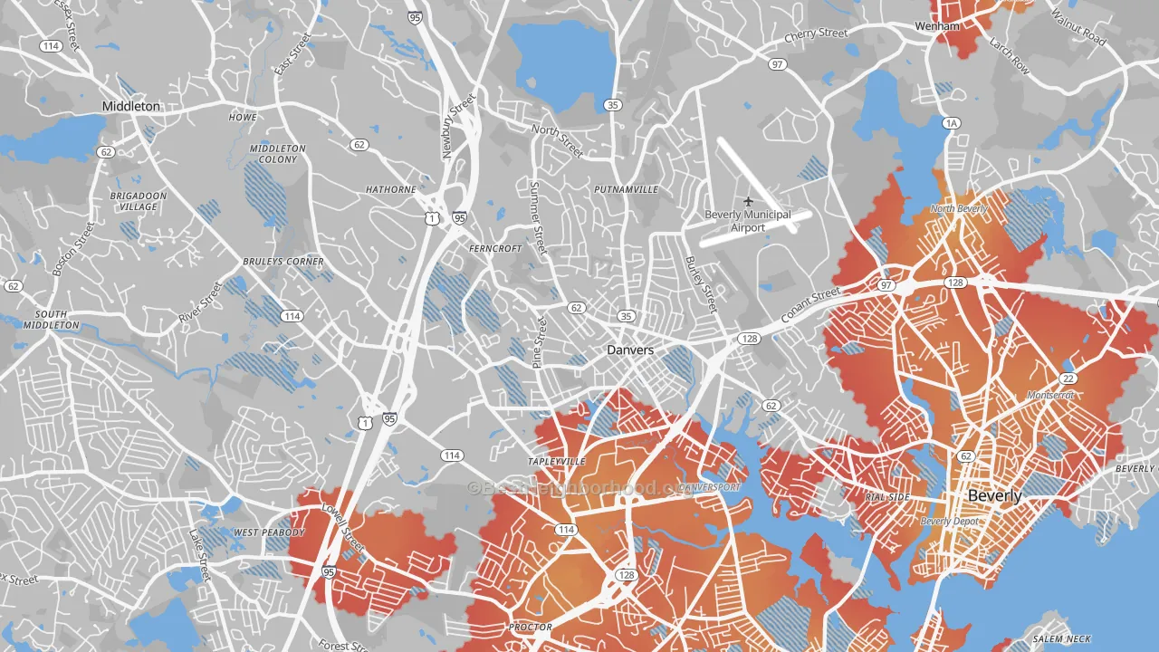 Transit Grade map of Danvers, MA