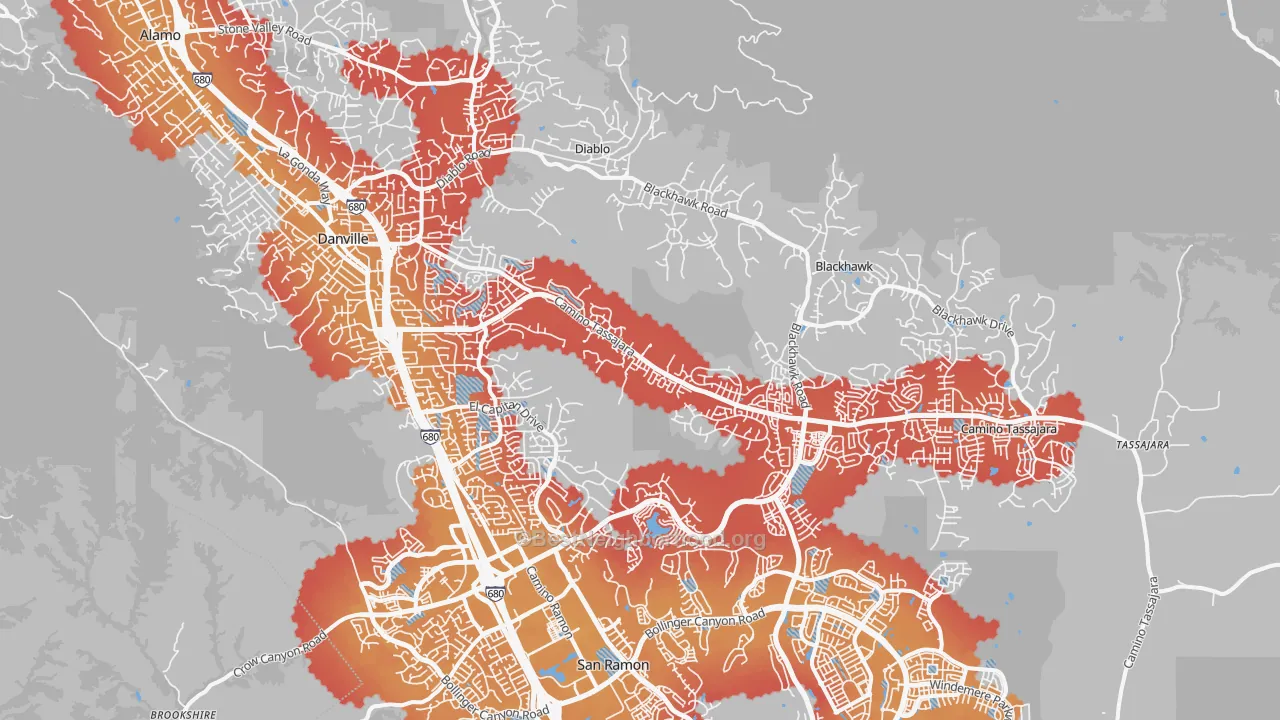 Transit Grade map of Danville, CA