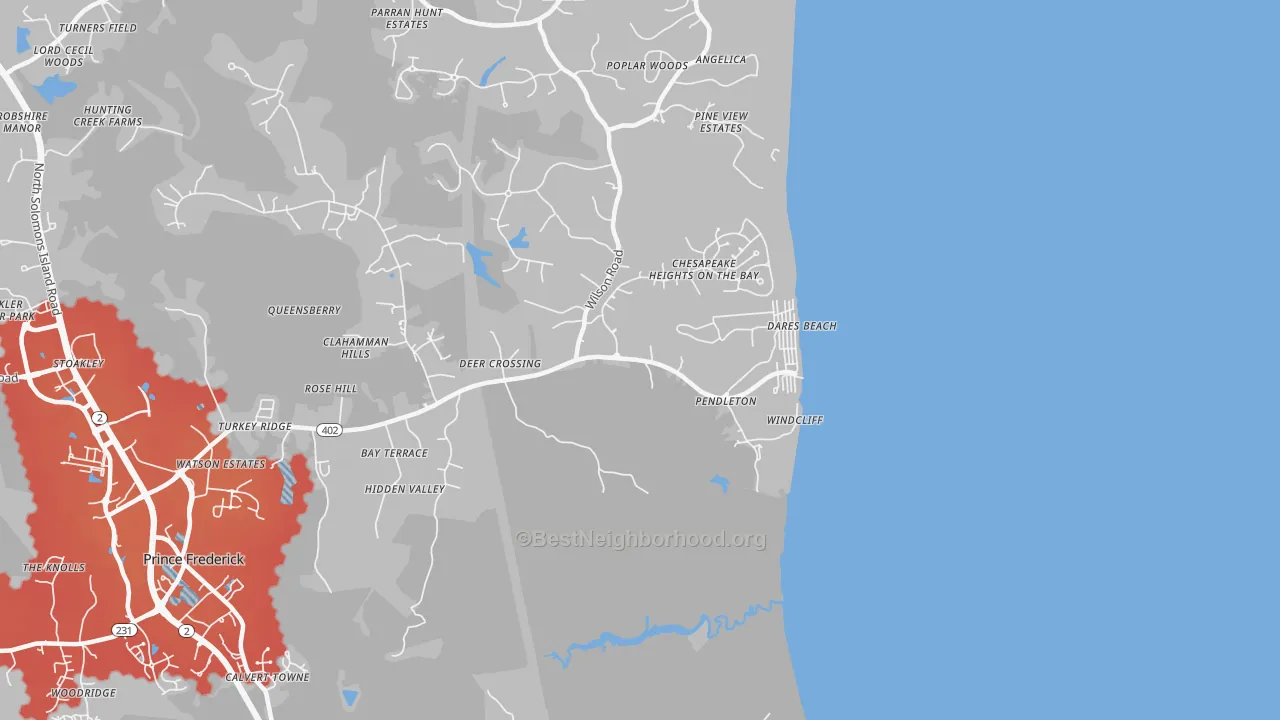 Transit Grade map of Dares Beach, MD