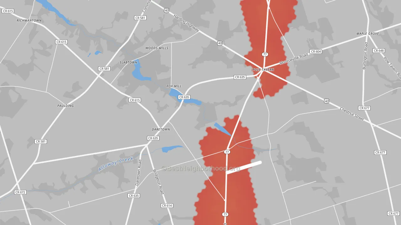 Transit Grade map of Daretown, NJ