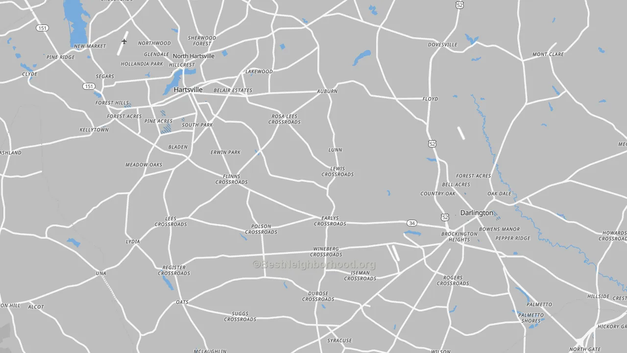 Transit Grade map of Darlington County, SC