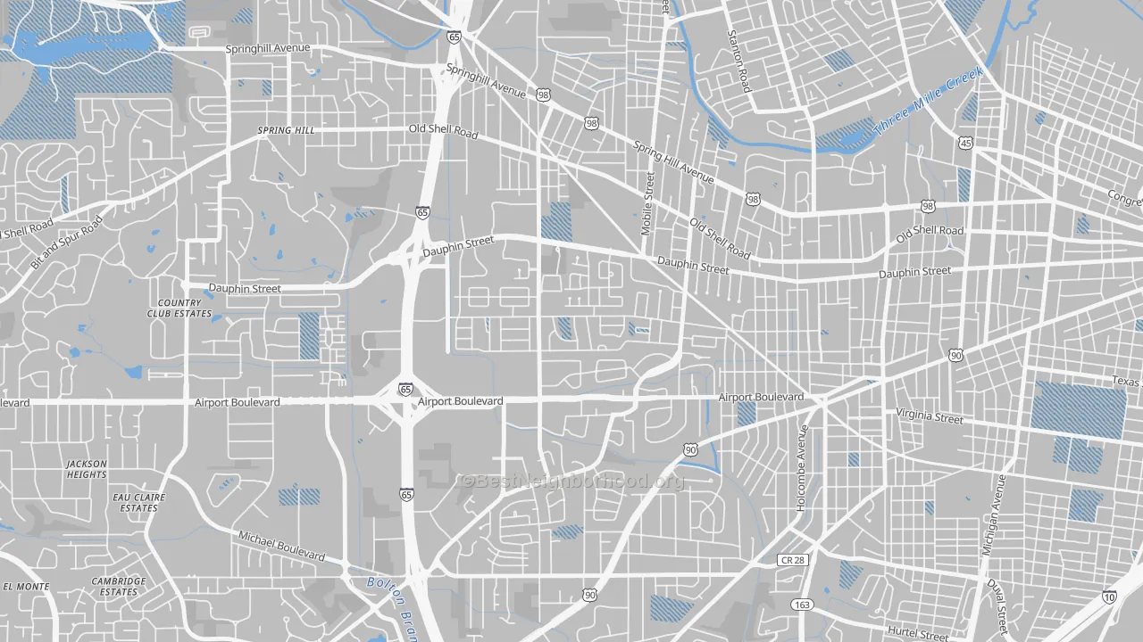 Transit Grade map of Dauphin Acres, Mobile, AL